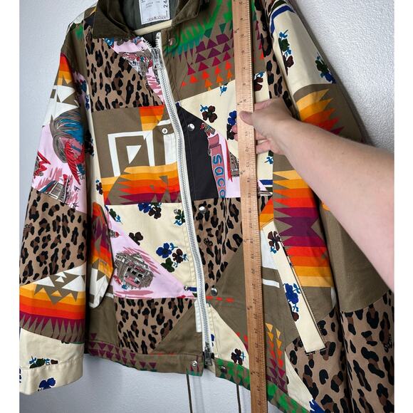 Sacai Tan Animal Mixed Print Patchwork Cotton Velvet Collar Zip Jacket 4 / XL - Picture 15 of 16